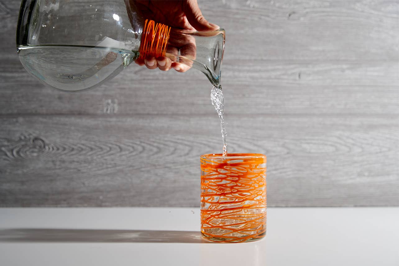 Mexican Handblown Glasses - Orange Swirl