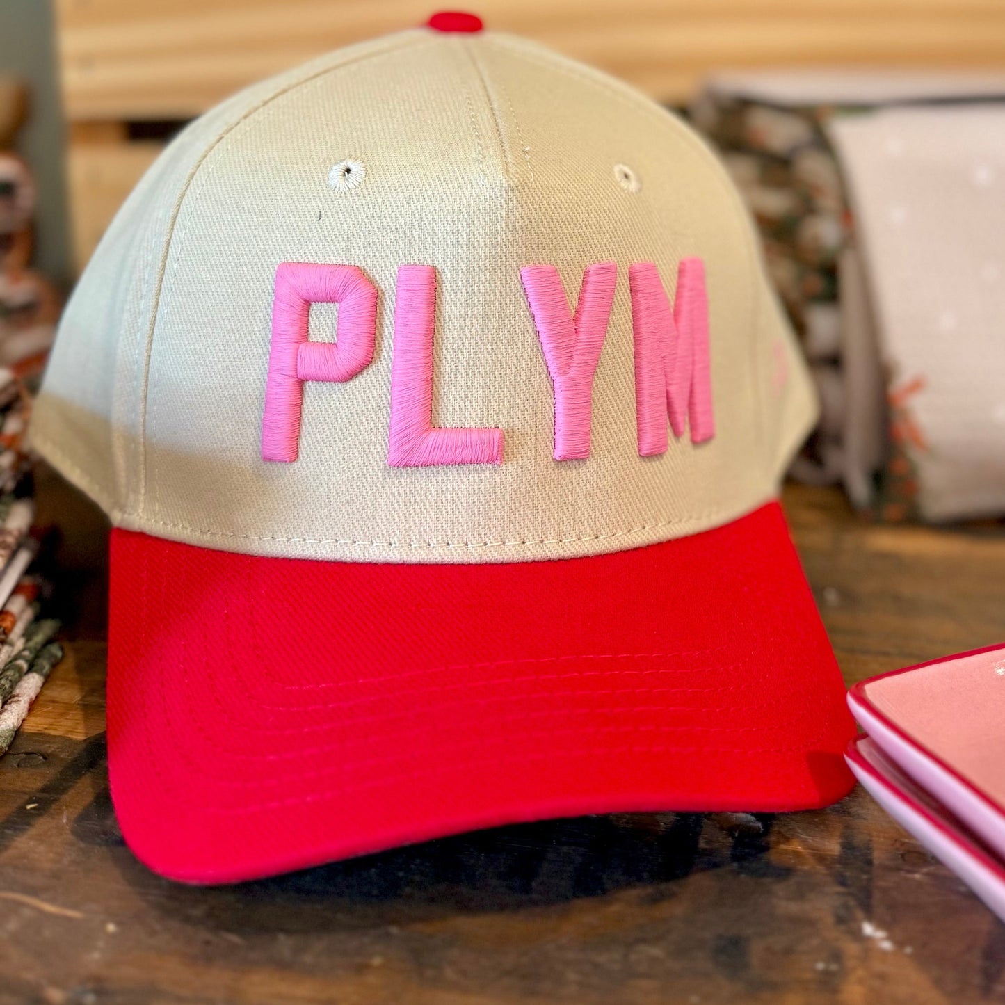 Vintage Cream/Red + Pink Trucker Hat - PLYM