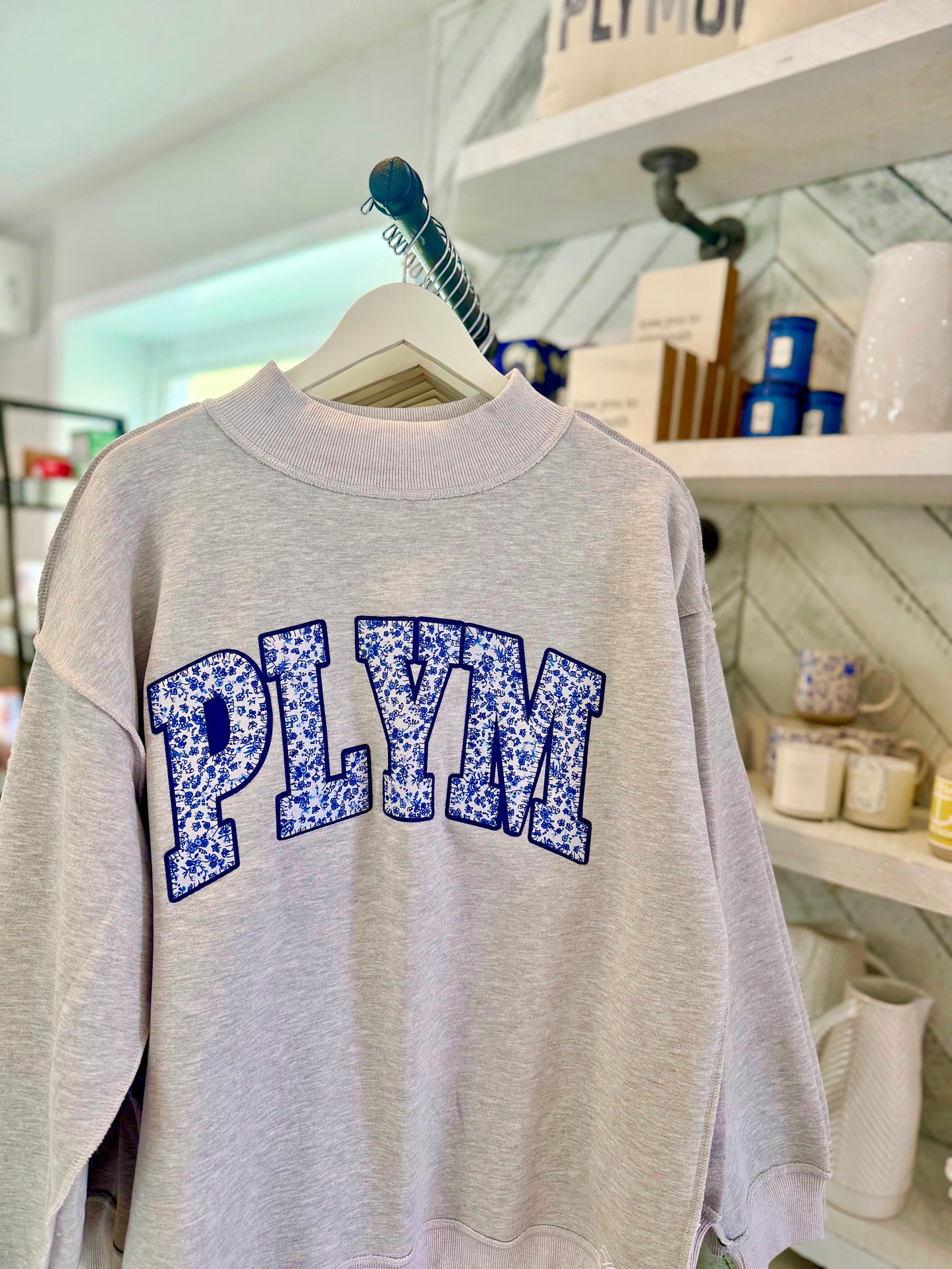 PLYM - Blue Floral Grey Mockneck