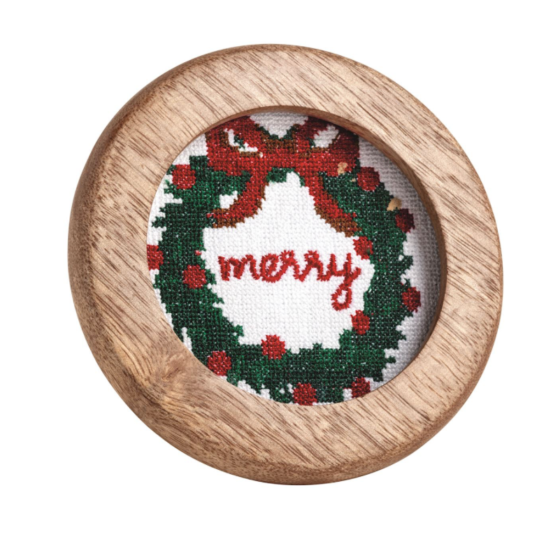 Wreath Framed Needlepoint - Merry