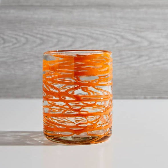 Mexican Handblown Glasses - Orange Swirl