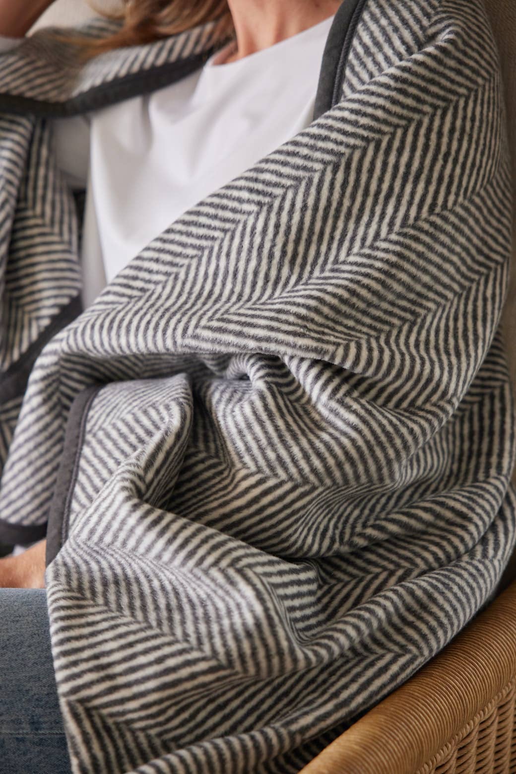 Harborview Herringbone Ash Midi Blanket: Original Size