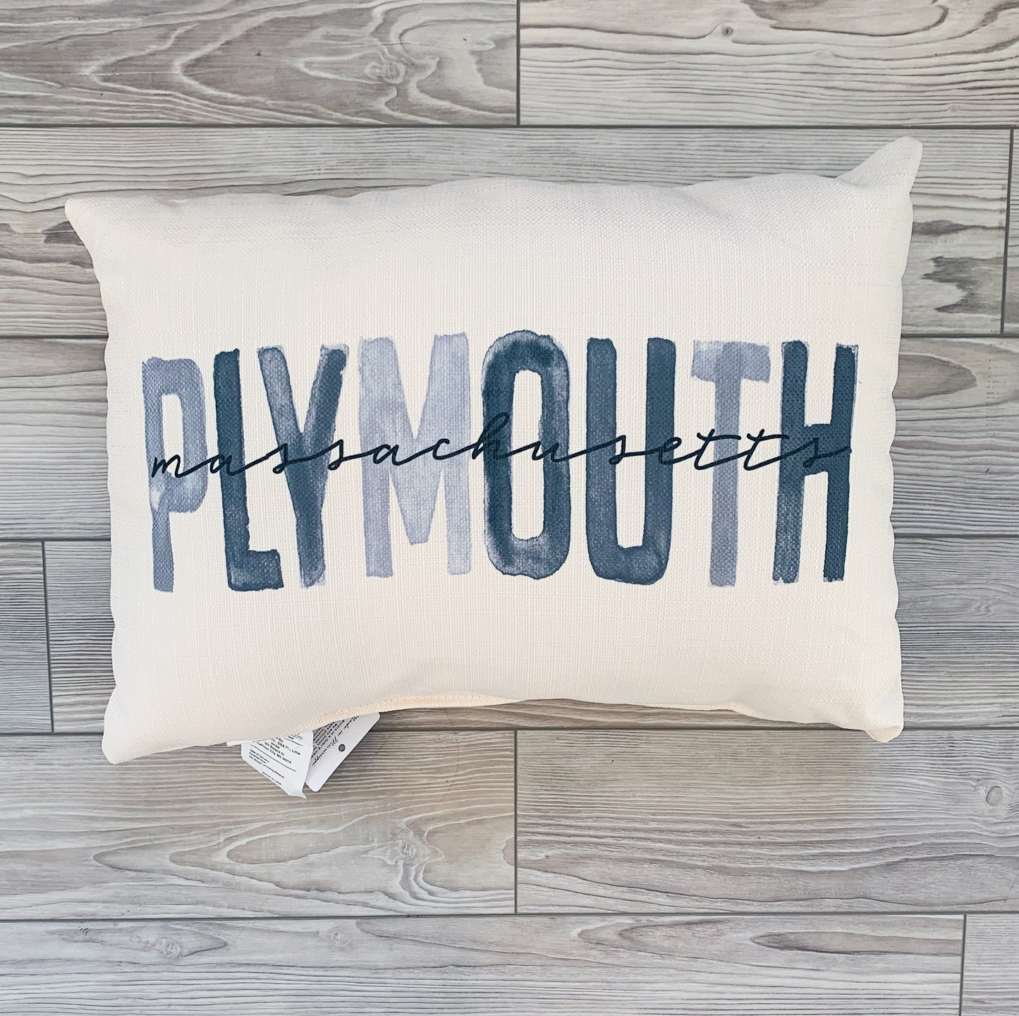 Grey Plymouth Massachusetts Watercolor Block Pillow