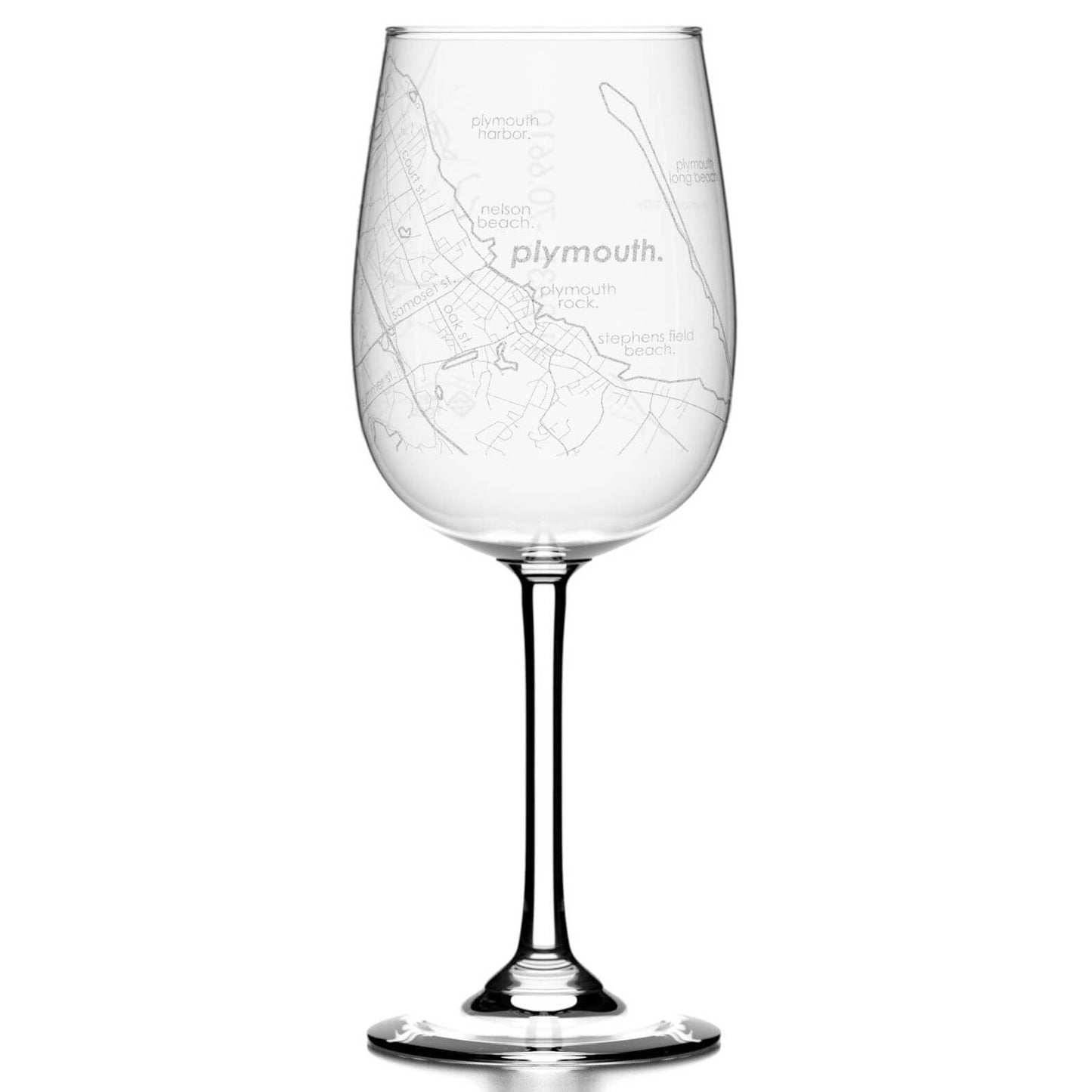 Plymouth MA Map Stemmed Wine Glass