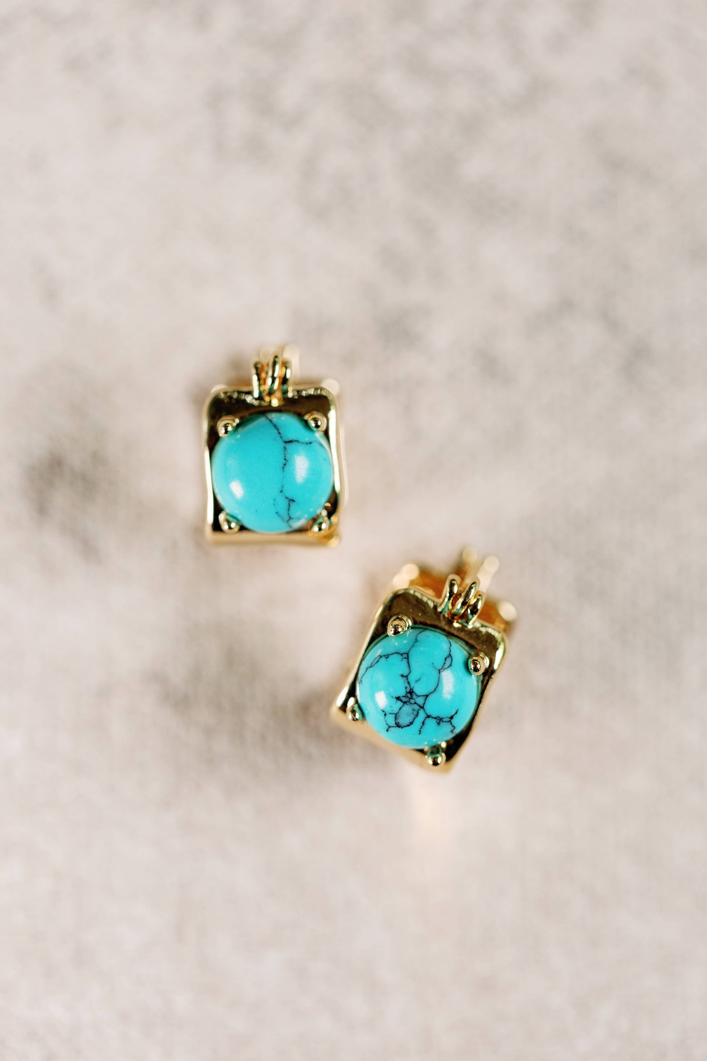 Vintage Mini Square Gold and Turquoise Huggie Hoop Earrings