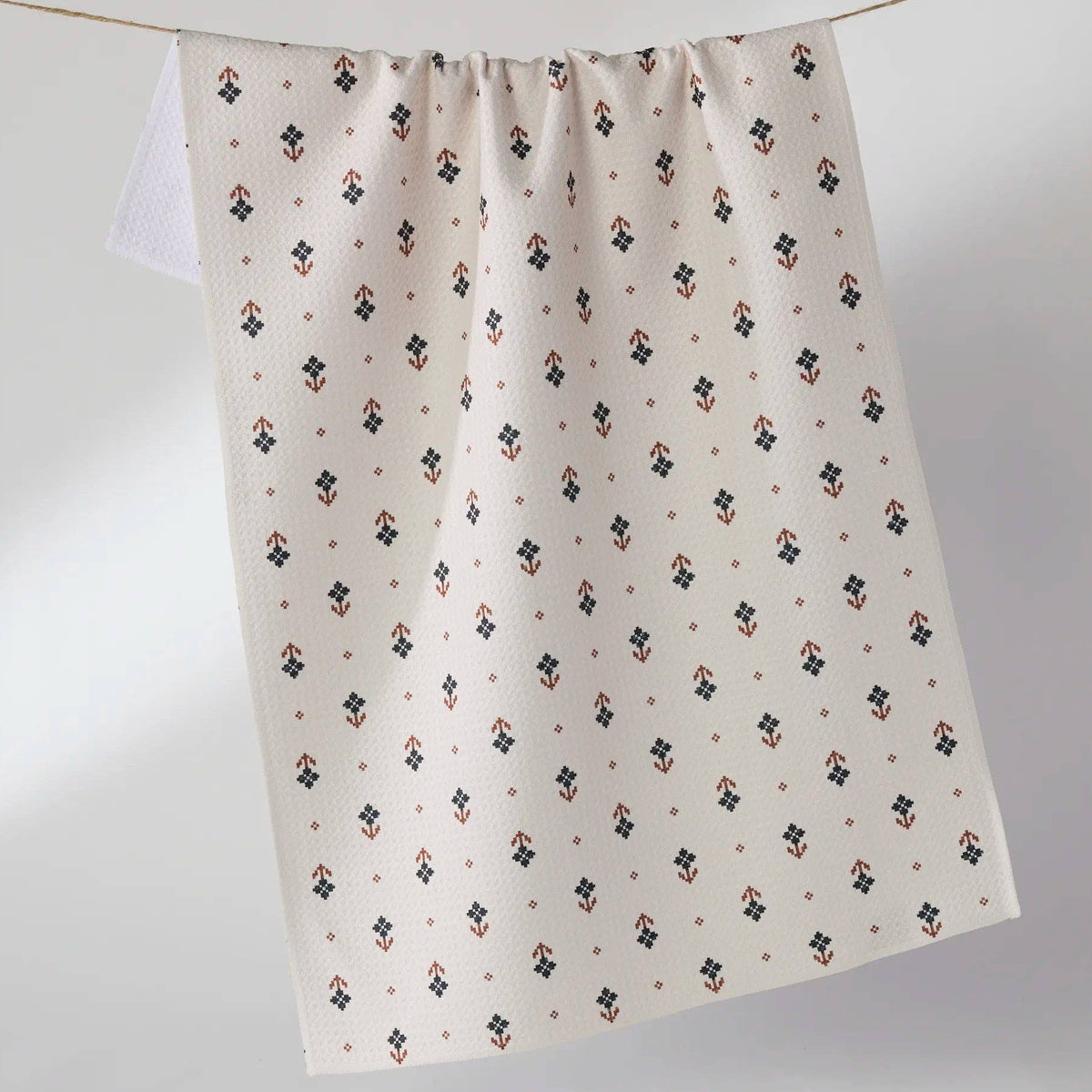 Folk Pixel White Tea Towel