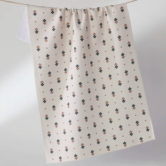 Folk Pixel White Tea Towel