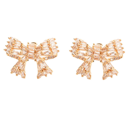 Gold Mini Sparkler Statement Stud Bow Earrings
