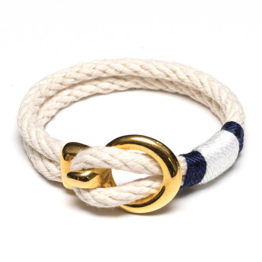 Deckard - Ivory/Navy/White/Gold - Nautical Rope Bracelet