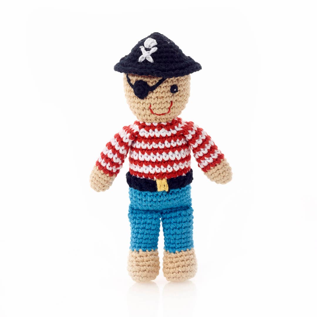 Handcrafted Bold Pirate Baby Rattle – Organic Cotton Crochet