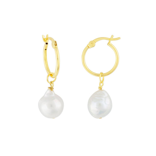 KAIA HOOP EARRINGS GOLD PEARL: Kaia Hoop Earrings Pearl