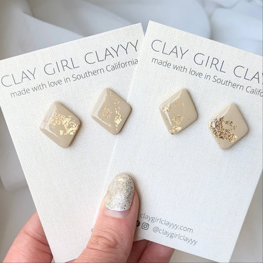 DIAMOND STUDS | polymer clay & resin stud earrings: Light tan