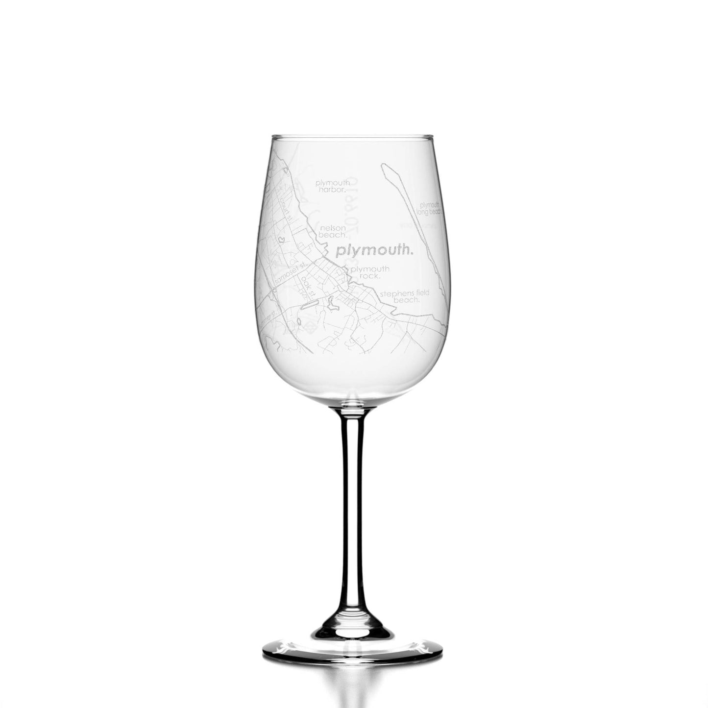 Plymouth MA Map Stemmed Wine Glass