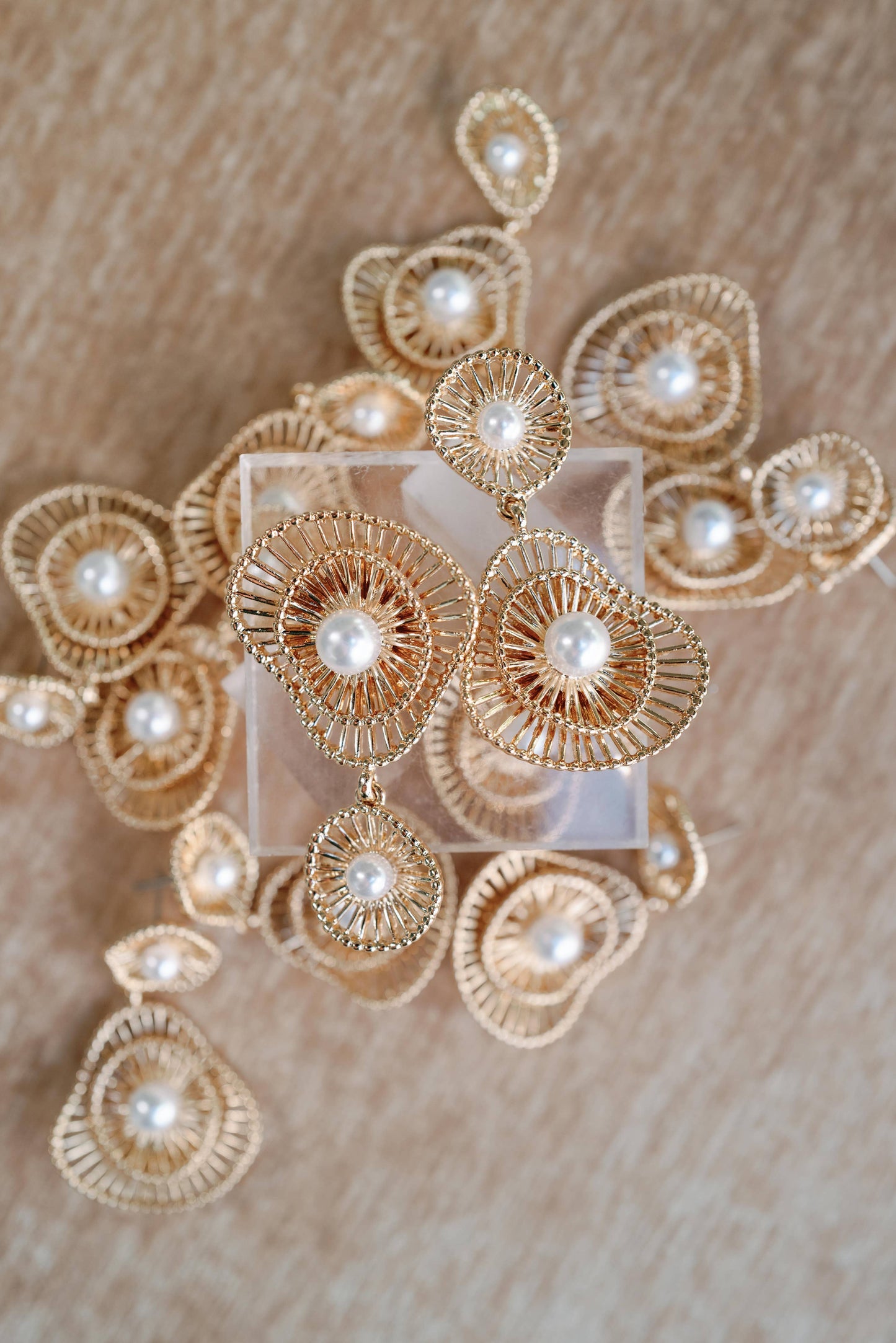 Gold Seaside Pearl Drop Statement Earrings