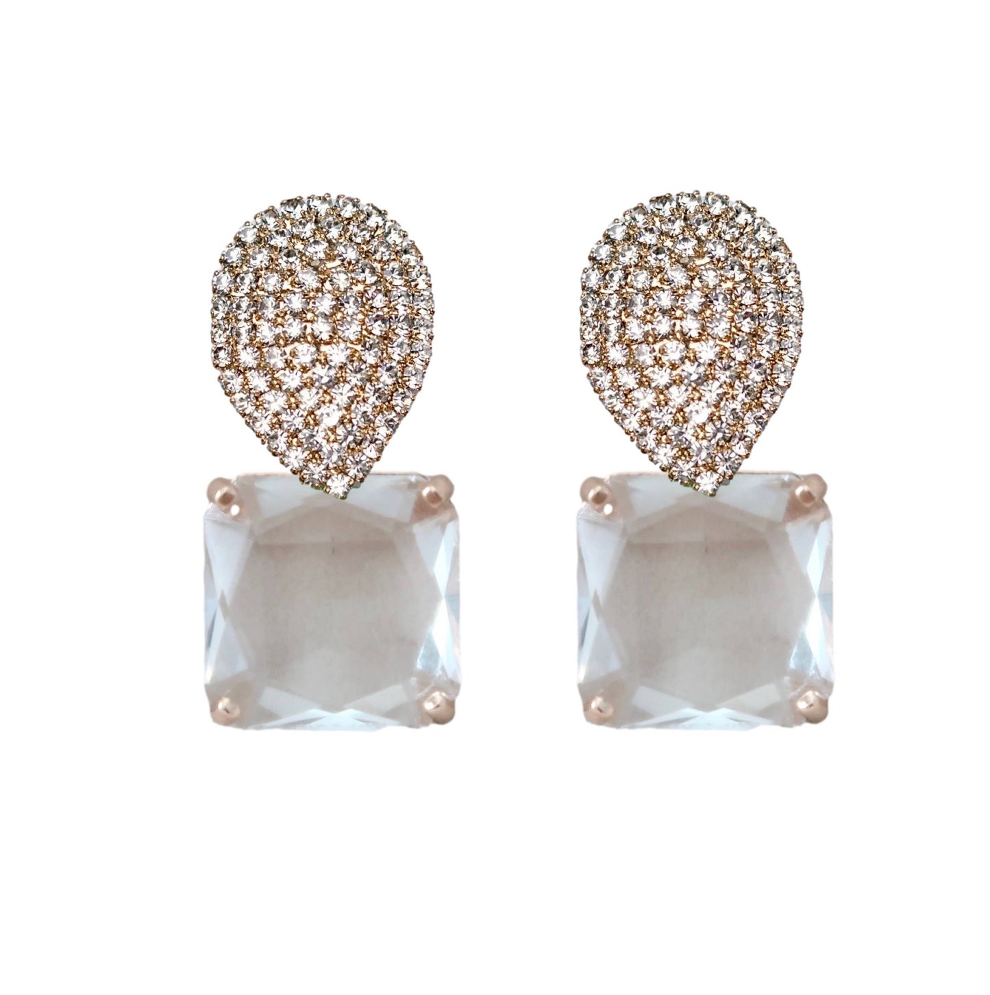 Clear Crystal Retro Pave Crystal Gum Drop Statement Earrings