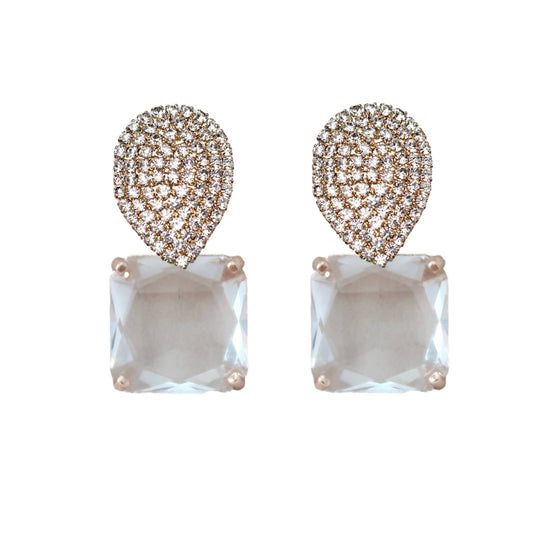 Clear Crystal Retro Pave Crystal Gum Drop Statement Earrings