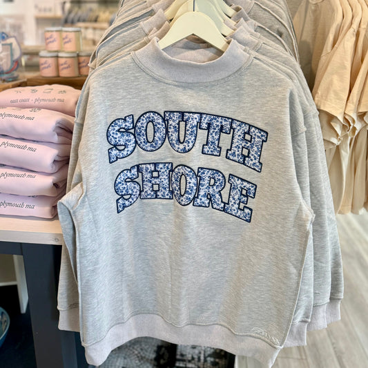 South Shore - Blue Floral Grey Mockneck