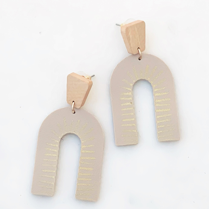 Wooden U Earrings: Tan