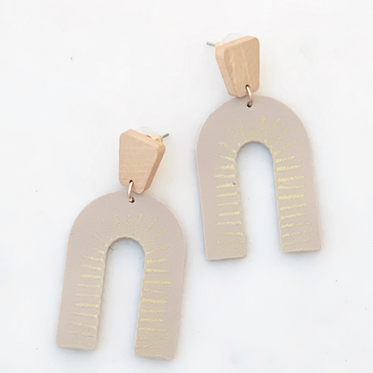 Wooden U Earrings: Tan