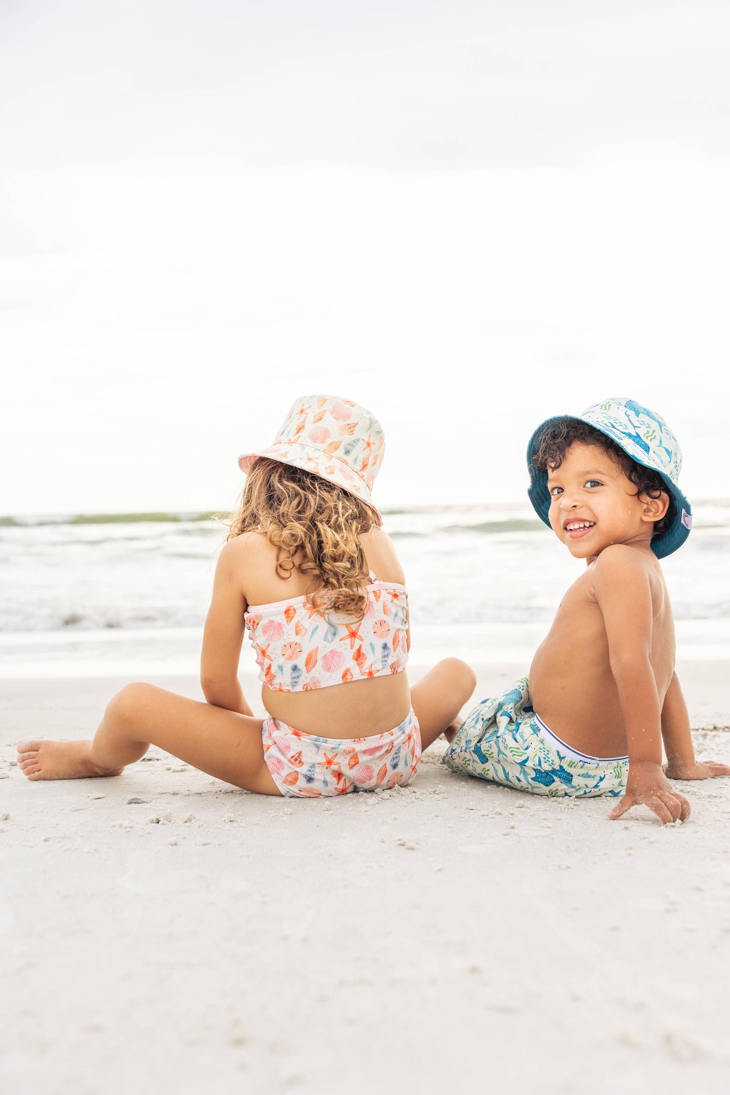 Sandy Seashells Reversible Beach Baby Bucket Hat