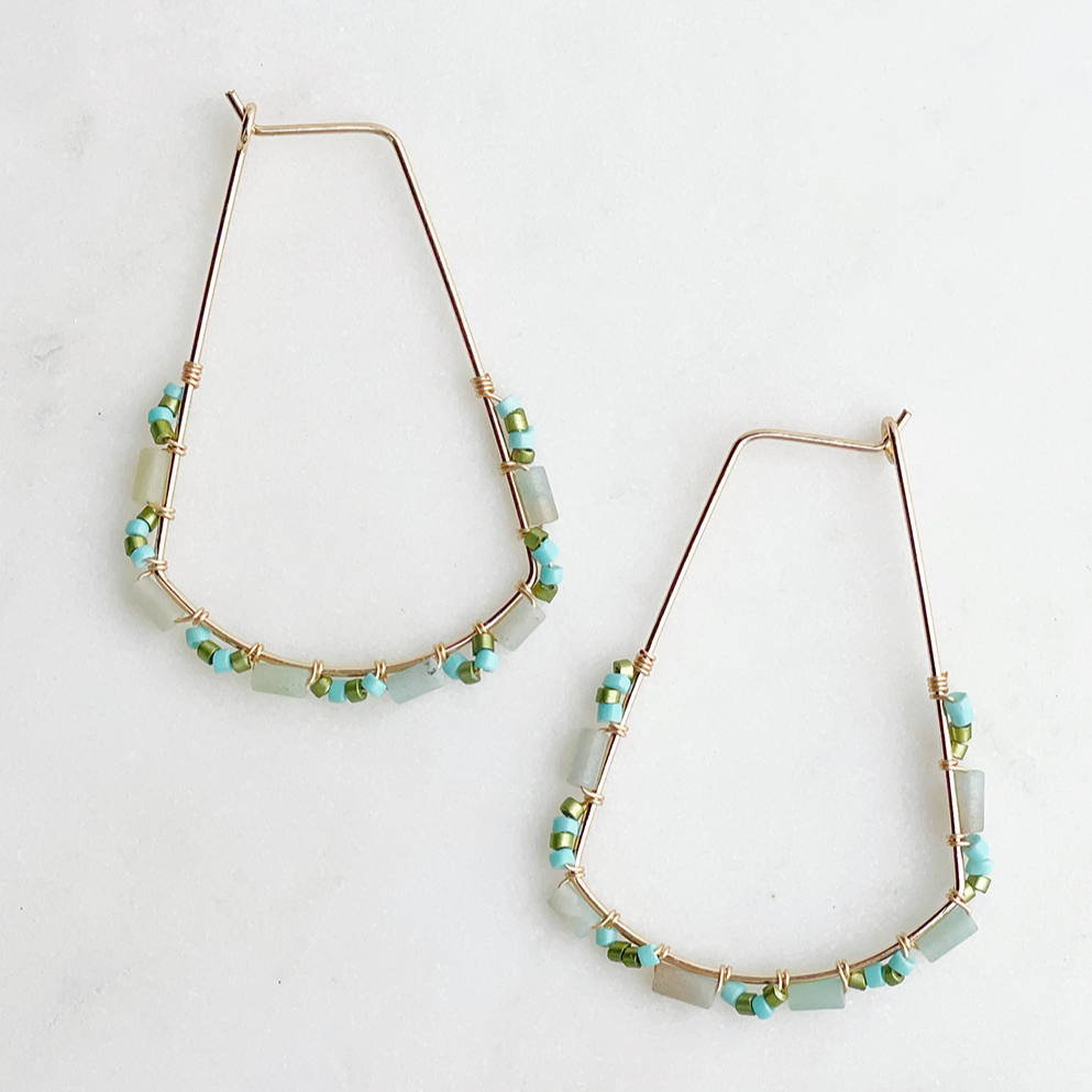 Natural Stone Elongated Hoops: Mint