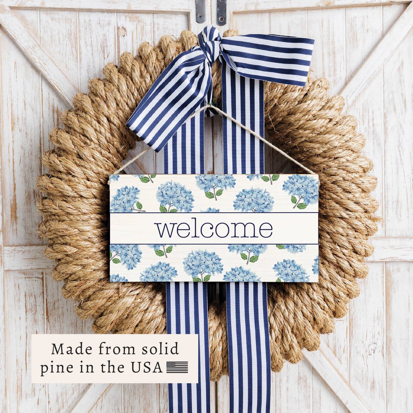 Blooming Hydrangea Twine Welcome Sign