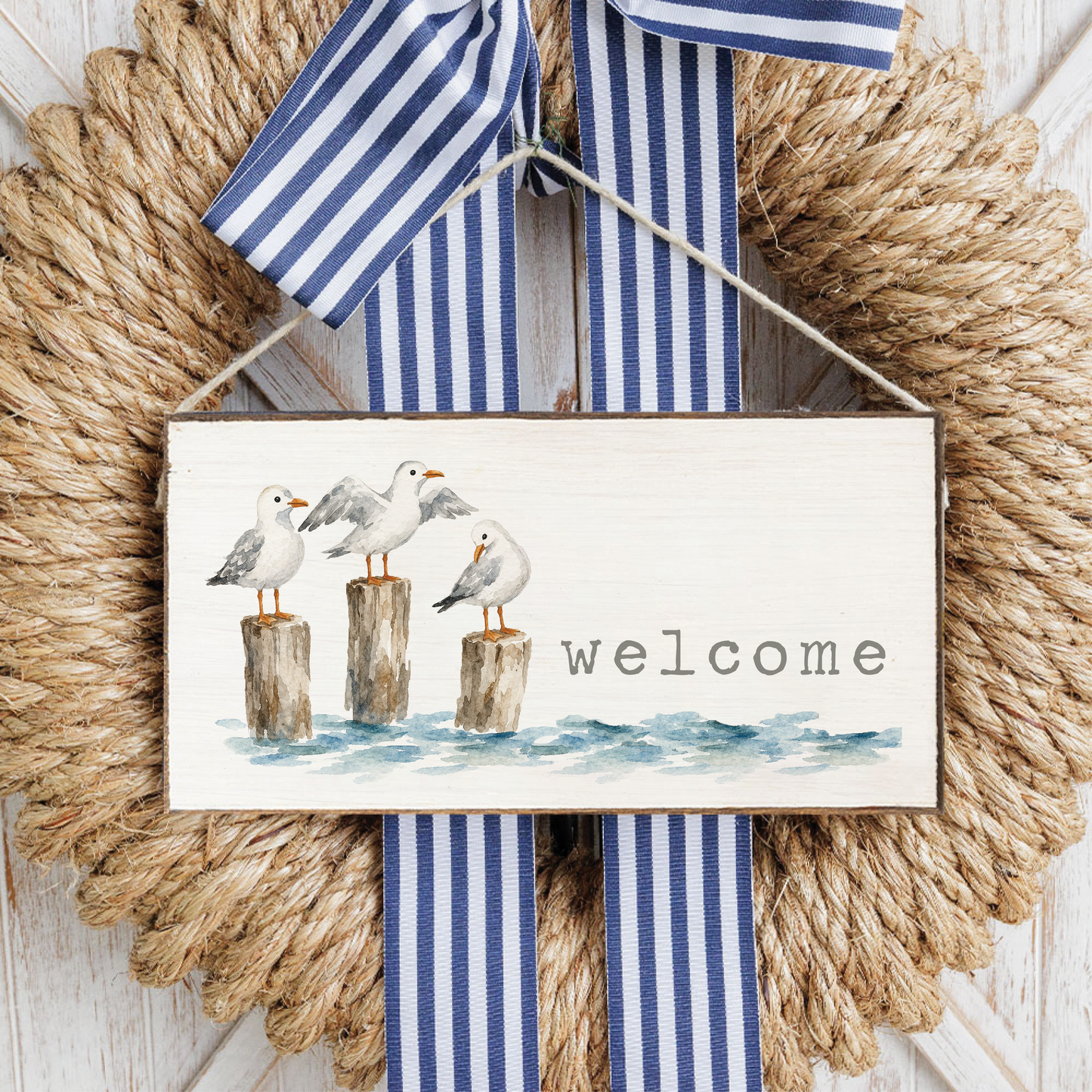 Gull Trio Welcome Twine Sign
