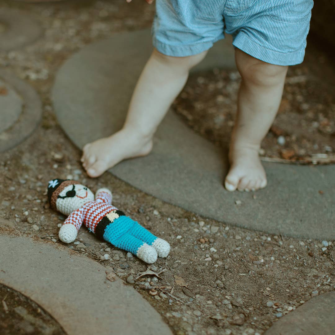 Handcrafted Bold Pirate Baby Rattle – Organic Cotton Crochet