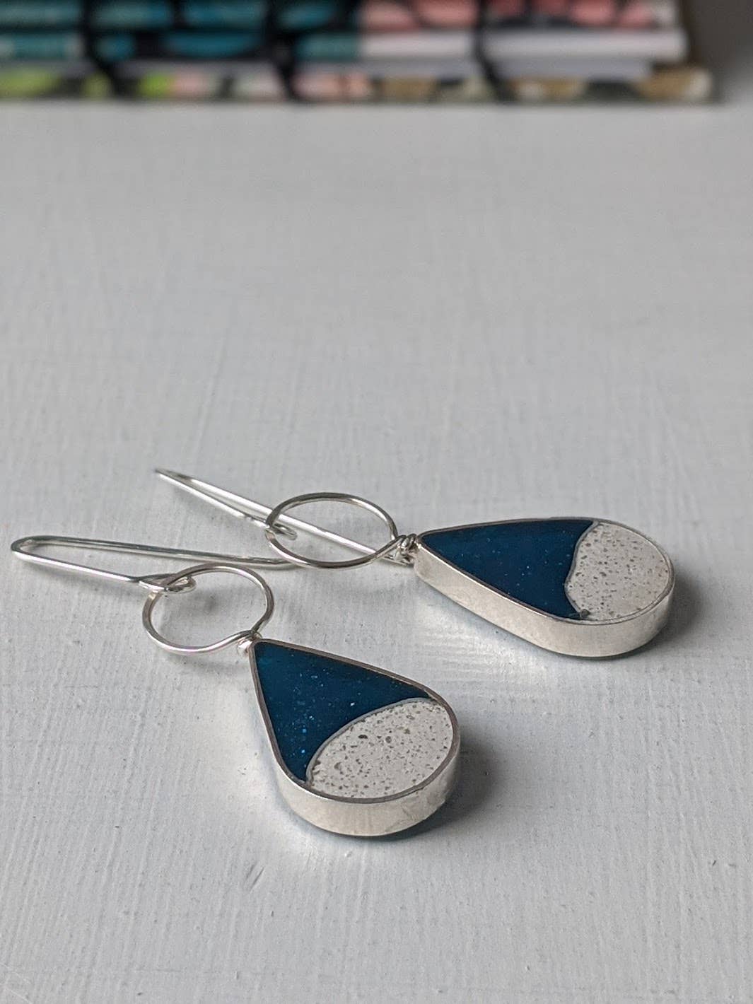 Beach Drop Earrings: Sterling Silver / Navy Blue