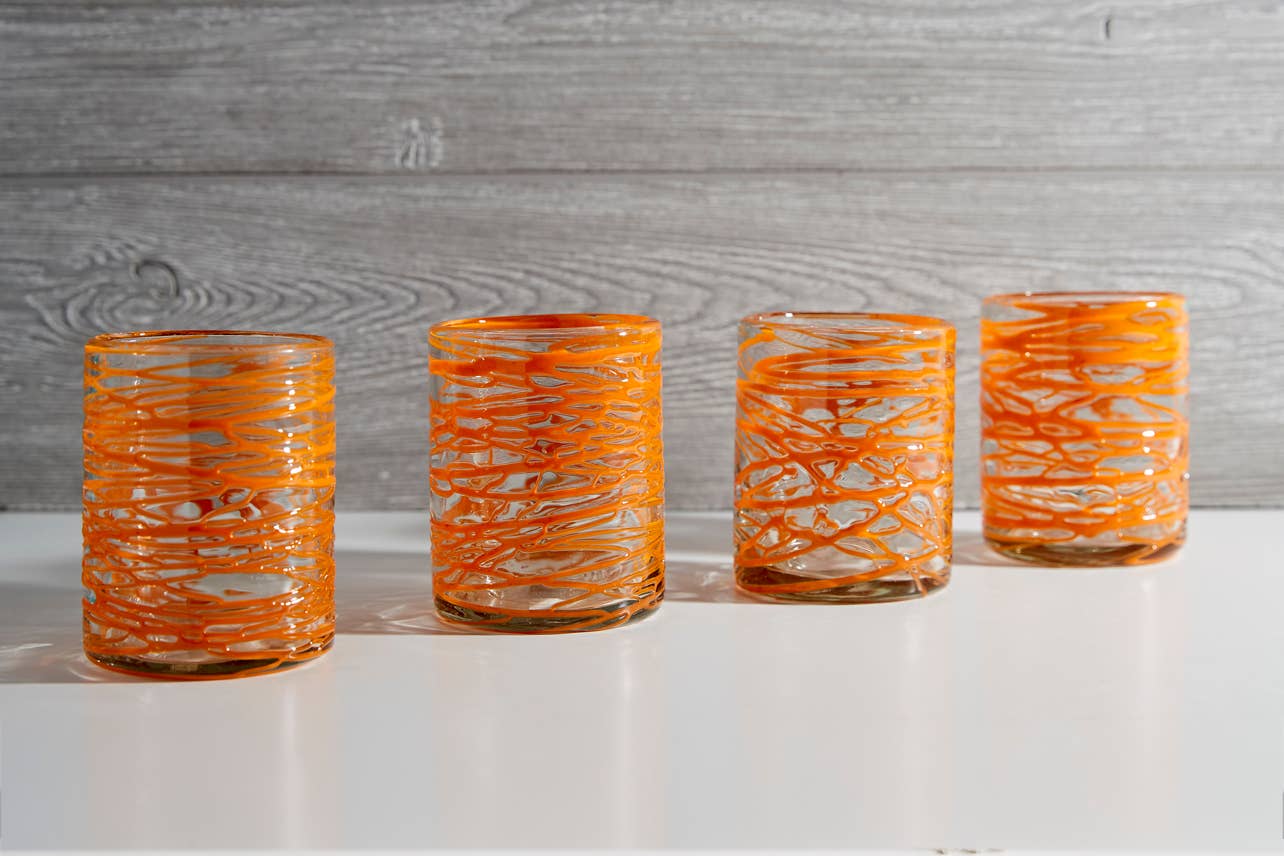 Mexican Handblown Glasses - Orange Swirl