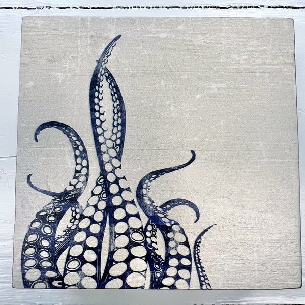 Indigo Octopus Decorative Wooden Block