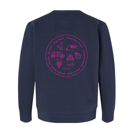Iconic Local Youth Crewneck - Navy + Pink