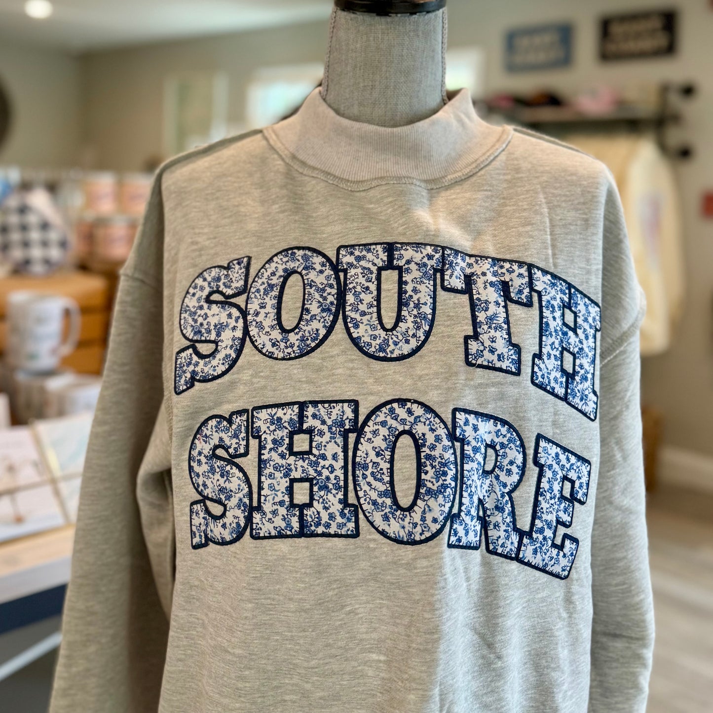 South Shore - Blue Floral Grey Mockneck