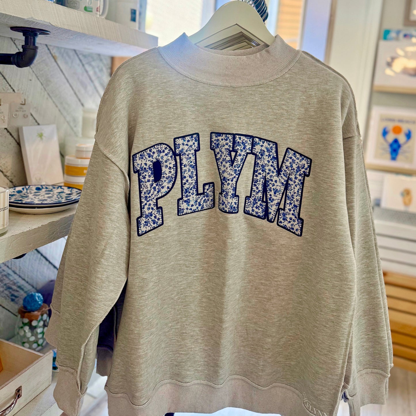 PLYM - Blue Floral Grey Mockneck
