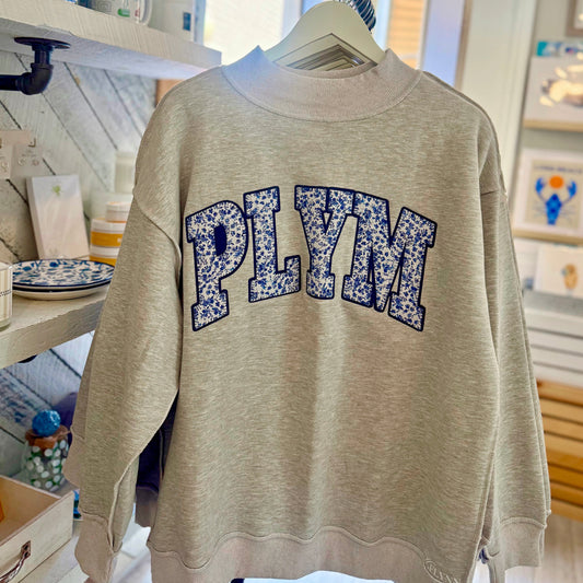PLYM - Blue Floral Grey Mockneck