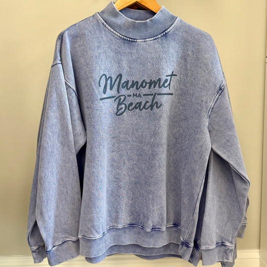 Manomet Beach Script - Denim Mockneck
