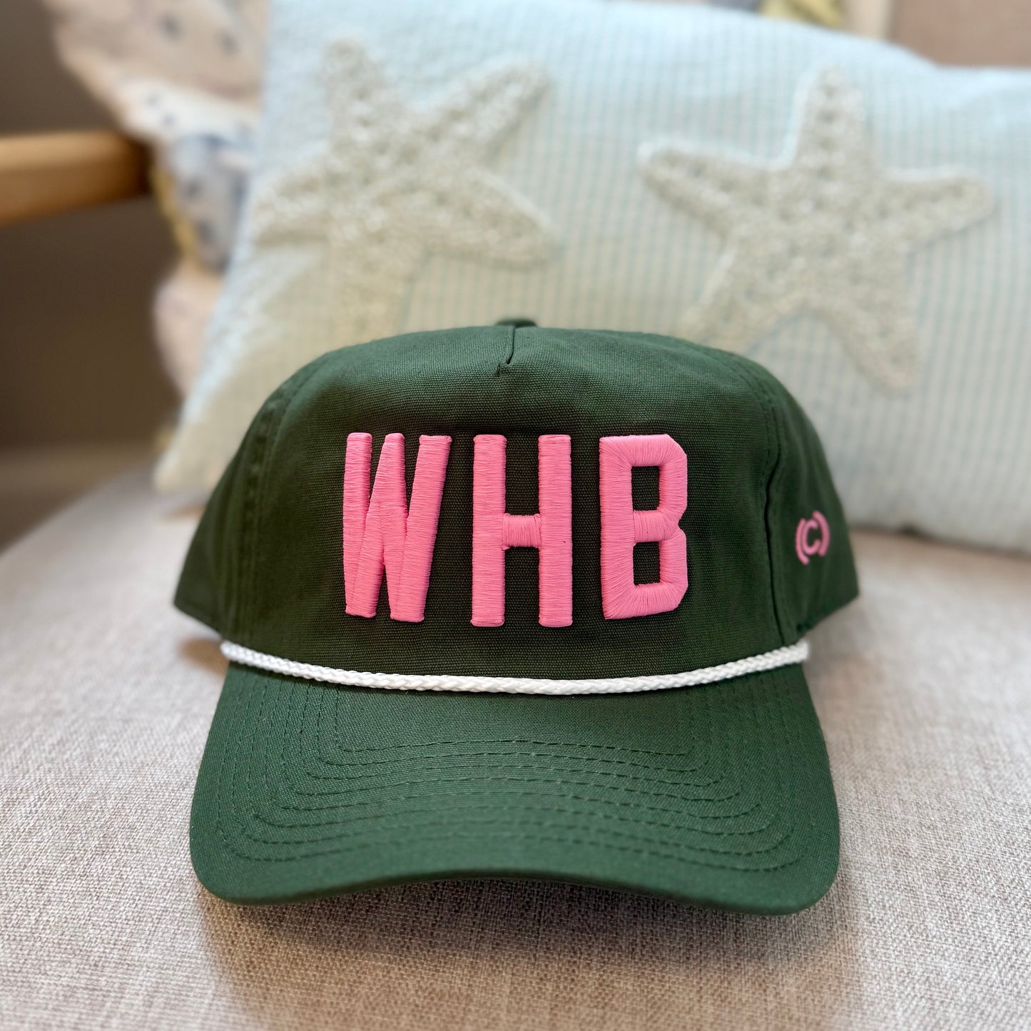 WHB Unstructured Rope Hat - Olive/Pink