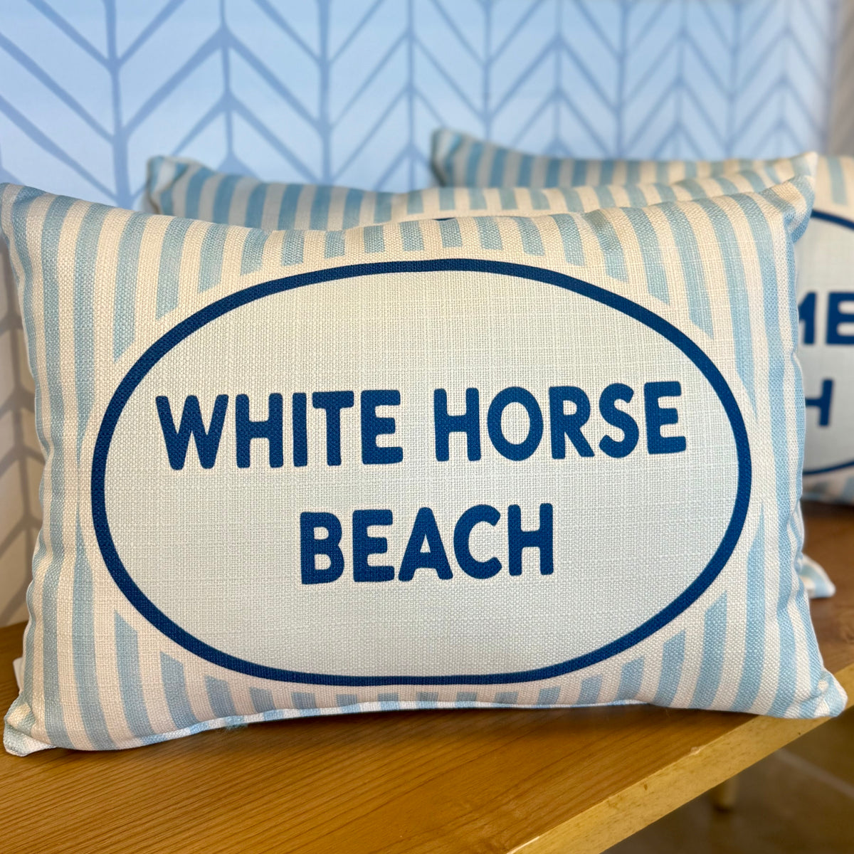 Oval Stripe White Horse Beach Pillow