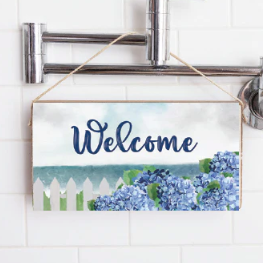 Welcome Hydrangea Dreams Twine Hanging Sign