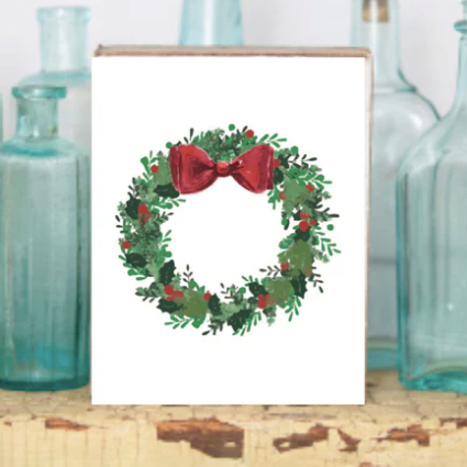 Holiday Wreath Wooden Block