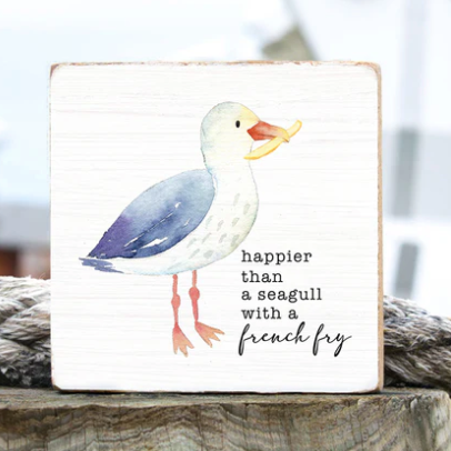 Seagull With A French Fry Decorative Wooden Block