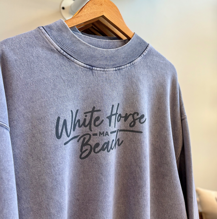 White Horse Beach Script - Denim Mockneck