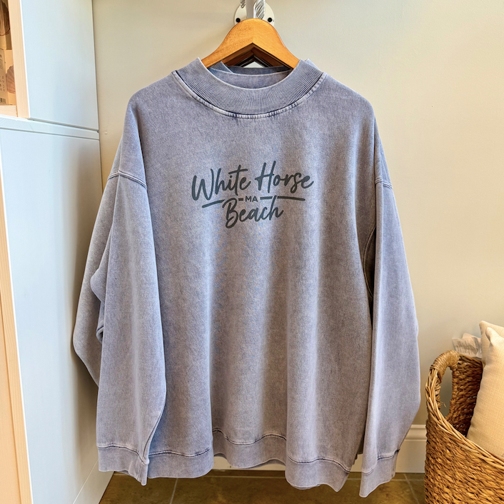 White Horse Beach Script - Denim Mockneck