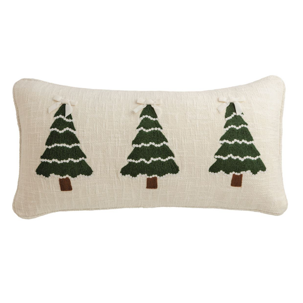 Tree White Christmas Crewel Pillow