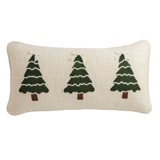 Tree White Christmas Crewel Pillow