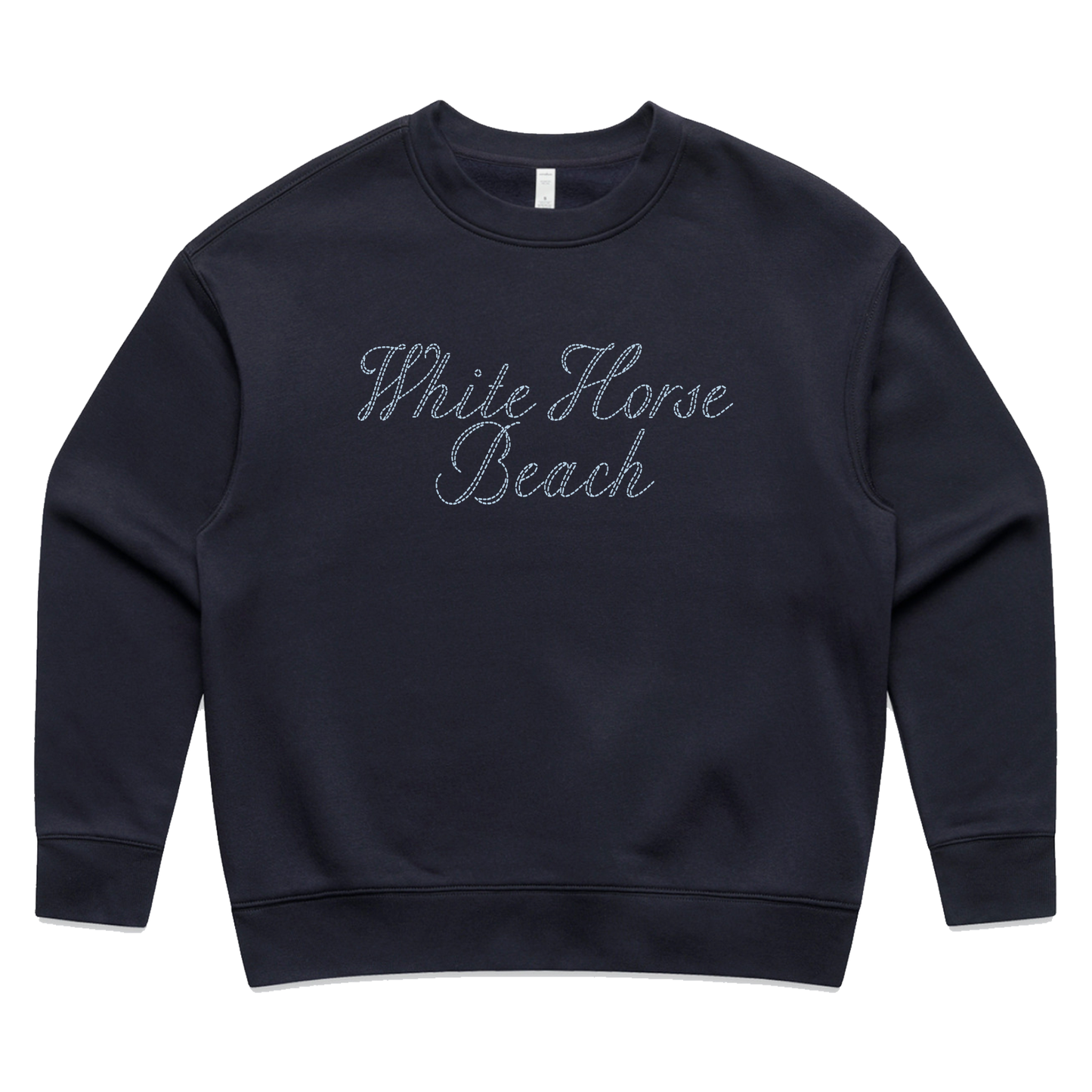 Stitched White Horse Beach Womens Crew - Ink Blue