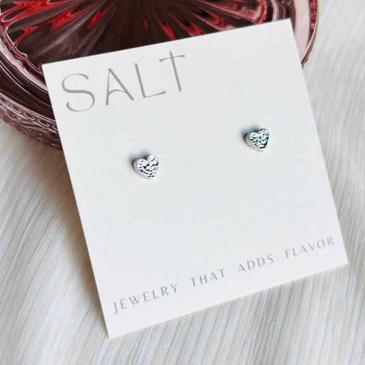 Silver Hammered Heart Studs