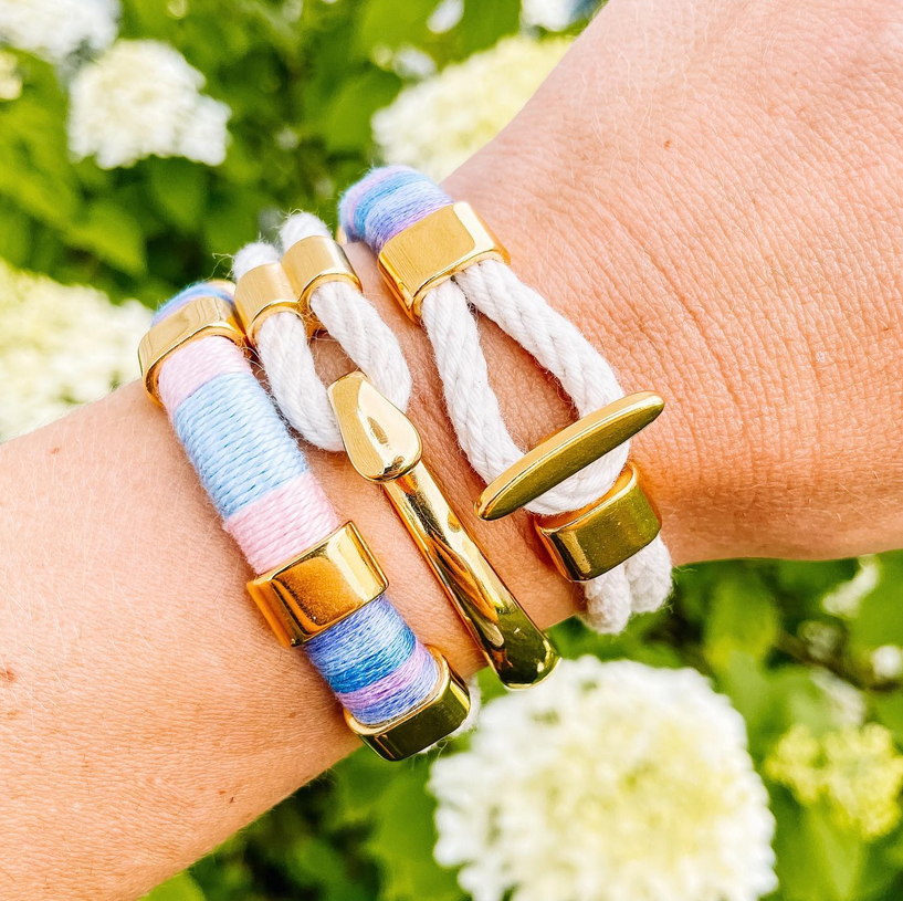 Cambridge -  Ivory/Hydrangea/Gold - Nautical Rope Bracelet
