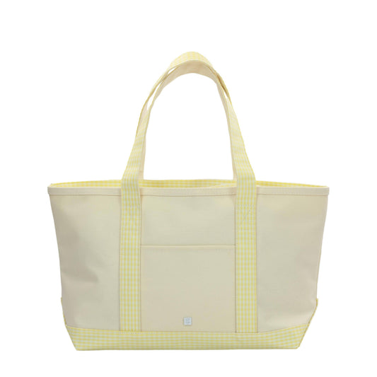 Medium Tote - Coated Canvas Natural w Buttercup Gingham Trim