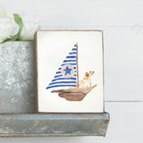 Watercolor Sailboat + Yellow Lab Wooden Block